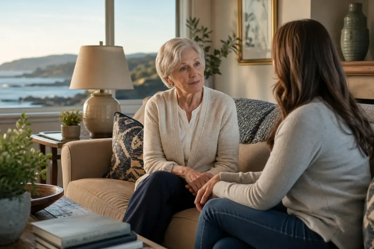 Family discussing 24-hour senior care in Monterey CA